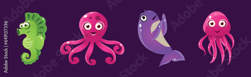 Funny Sea Animals and Underwater Creature Vector Set