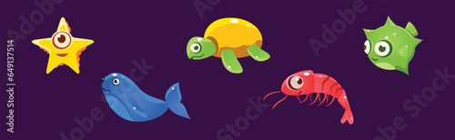 Funny Sea Animals and Underwater Creature Vector Set