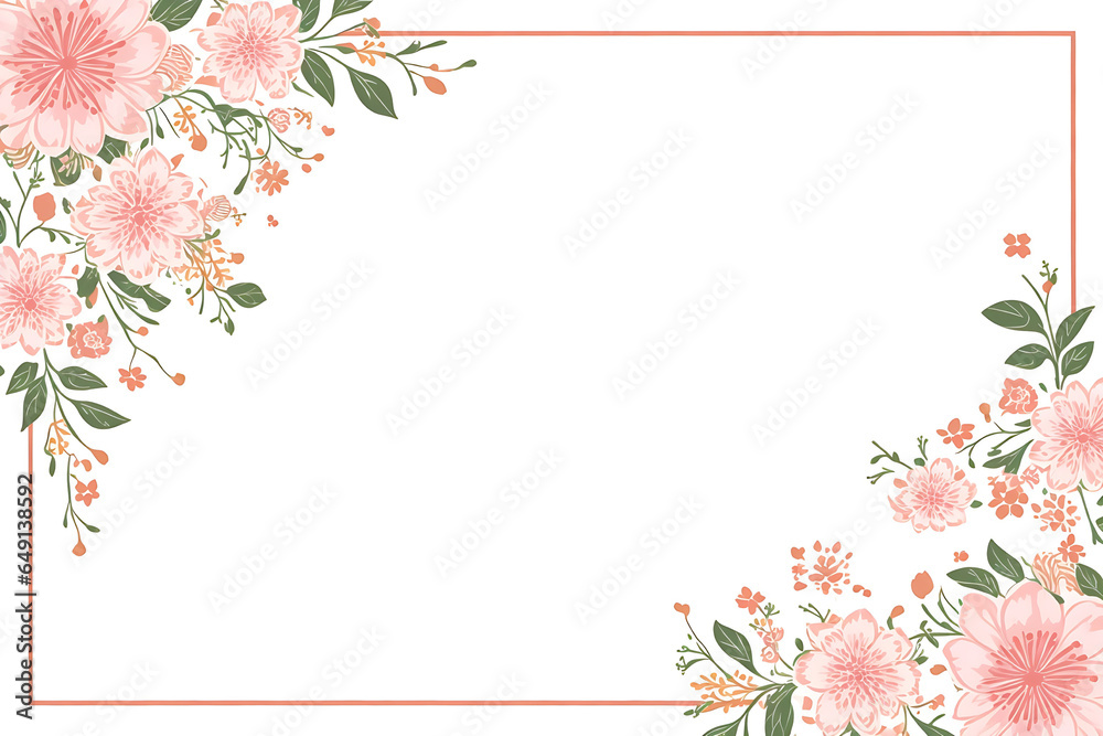 Floral frame with pink flowers on white background. for wedding invitation, greeting, date card design.