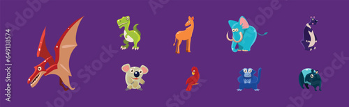 Funny Ancient Animal and Zoo Fauna Vector Set