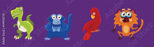 Funny Ancient Animal and Zoo Fauna Vector Set