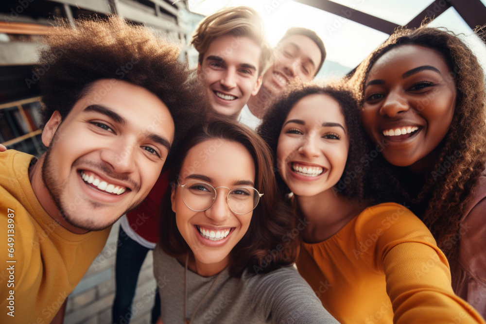 Close up Portrait of Five cheerful faces of young friends taking selfie portrait, Happy multicultural people looking at the camera smiling fooling around, Concept of community, youth lifestyle Close up Portrait of Five cheerful faces of young friends taking selfie portrait, Happy multicultural people looking at the camera smiling fooling around, Concept of community, youth lifestyle