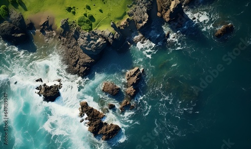 view of the rocky coastline view from above, ai generative