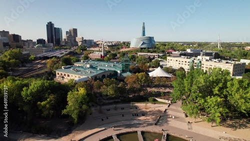 Cinematic aerial of the Forks Waterfront in Downtown Winnipeg, 4K photo
