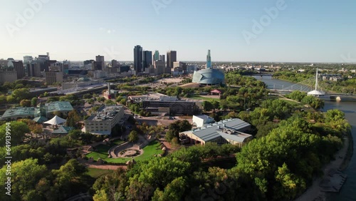 Gorgeous aerial of The Forks and Winnipeg skyline, summer 2023 photo