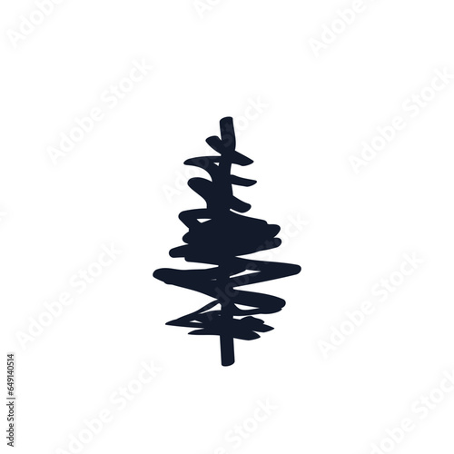Christmas tree logo icon Spruce decorative element Hand drawn ink sketch Xmas sign Doodle cartoon festive design Craft style Fashion print clothes greeting invitation card flyer poster banner cover ad