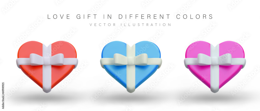 Realistic gift box in form of heart. Gift of love tied with ribbon. Pleasant surprise from loved one. Romantic packaging. Products for Valentine Day. Sex shop icon