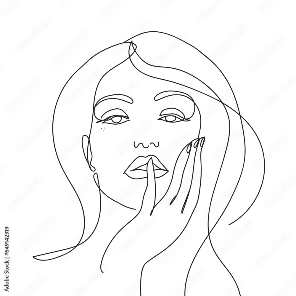 Abstract Woman Face One Line Drawing Portrait Minimalistic Style