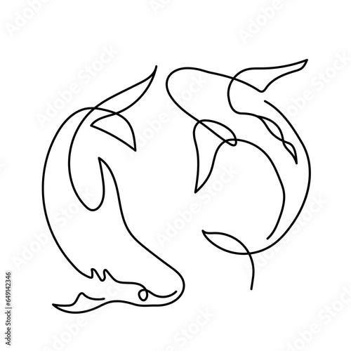 Two shark line art. Yin-yang symbol. 