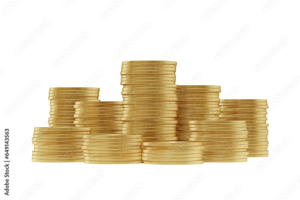 Stack of gold coin isolated on white background with earning profit business concept. Stack of gold coin isolated. Stack of gold coin isolated 3D render Stack of gold coin isolated on white background with earning profit business concept. Stack of gold coin isolated. Stack of gold coin isolated 3D render