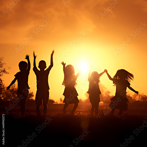 group of people jumping on sunset
