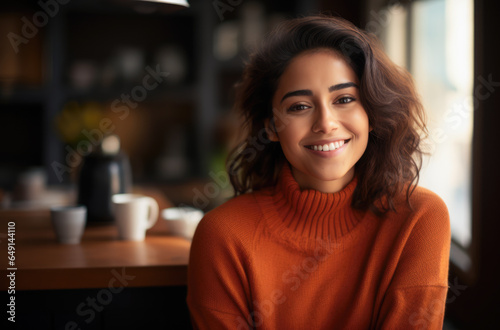 Wallpaper Mural Smiling young woman relaxing at home Torontodigital.ca