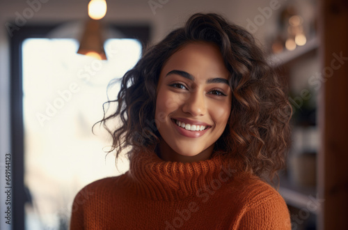 Smiling young woman relaxing at home