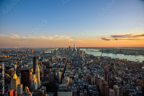  View of New York City Skyline from the Empire State Building at Dusk  with the One World Trade Center Building in the Background 