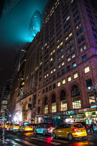 Traffic and Lights of Manhattan Streets at Night - New York City, USA