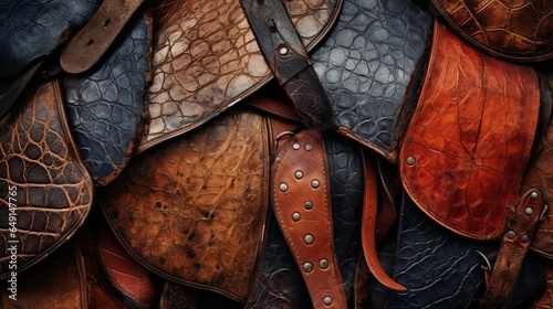 Worn leather saddles: Detailed textures of aged leather saddles photo