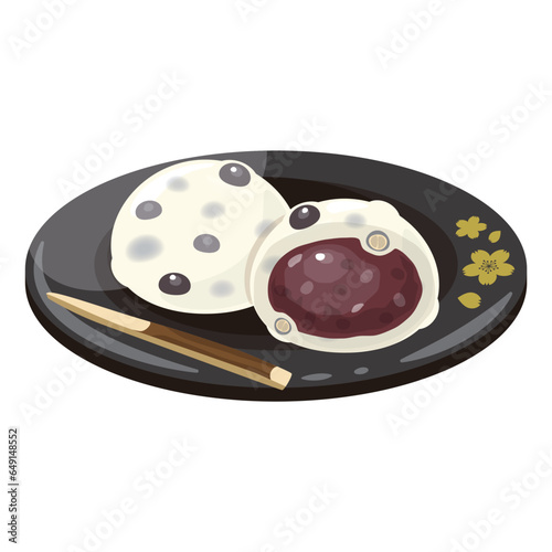 豆大福　黒皿　断面