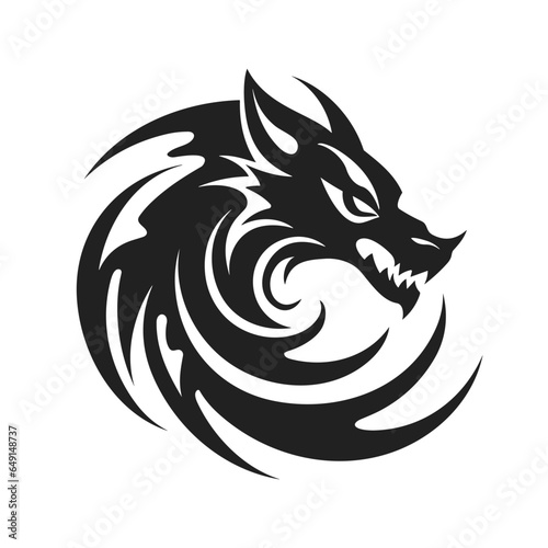 Tribal tattoo of the dragon head silhouette ornament flat style design vector illustration isolated on white background. Chinese symbol and fantasy mascot monster for design ideas and tattoos. © Konstantin