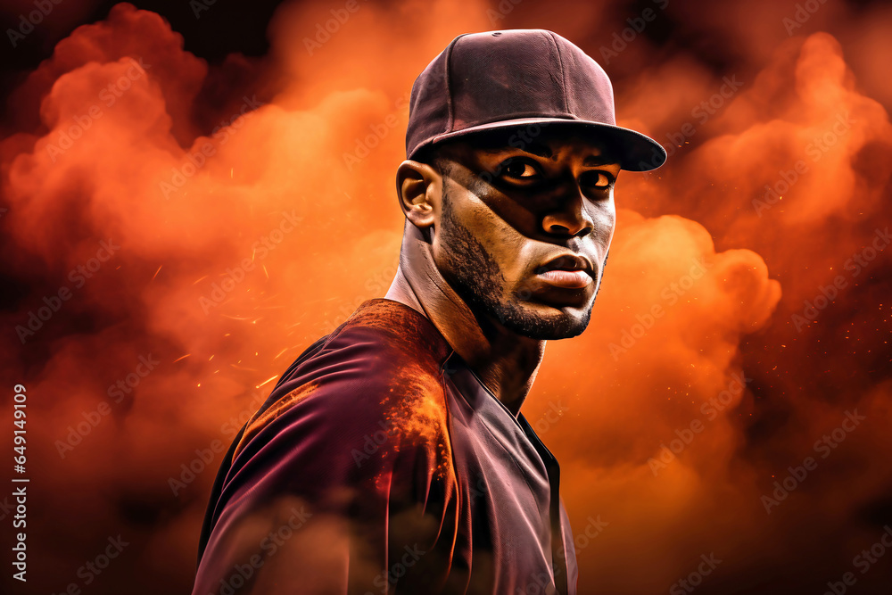 Photo of a baseball player wearing a hat in a vibrant and expressive painting