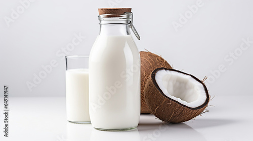 Coconut milk on a natural background.