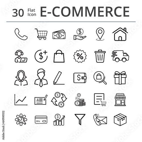E-commerce icons set. Online shopping thick line icons vector