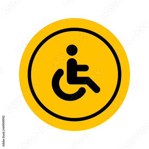 Disabled person icon. Round yellow sign for disabled parking. Vector illustration in flat style