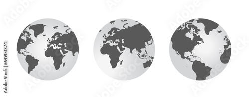 Earth globe with black and white color vector illustration set. world globe. World map in globe shape. Earth globes Flat style. photo