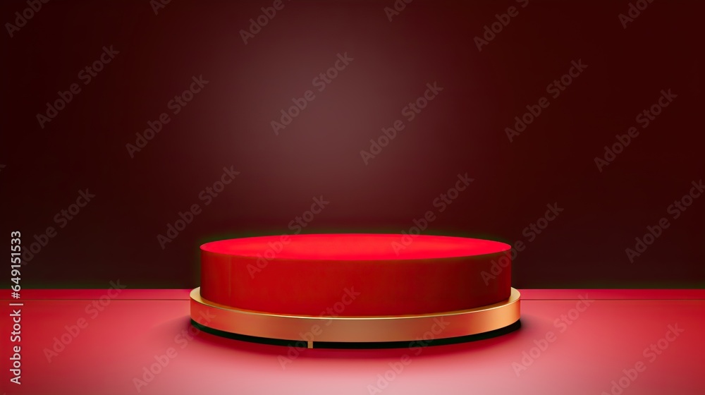 luxury red gold podium mockup for product with leaf AI Generative luxury red gold podium mockup for product with leaf AI Generative