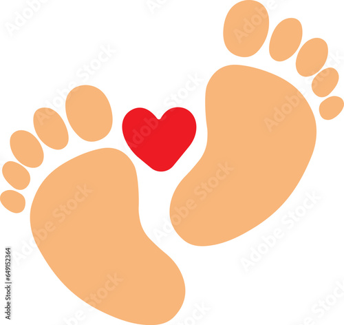 Human foot print, with heart, vector art illustarion.
