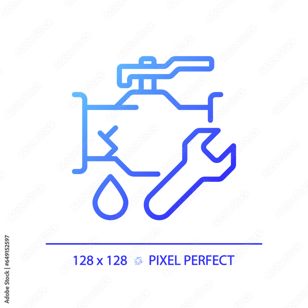 2D pixel perfect gradient pipeline leakage icon, isolated vector, blue thin line illustration representing plumbing. 2D pixel perfect gradient pipeline leakage icon, isolated vector, blue thin line illustration representing plumbing.