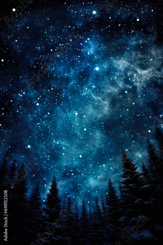 Moonlit forest under starry night sky background with empty space for text  © fotogurmespb