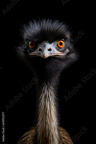 Emu bird isolated on a black background