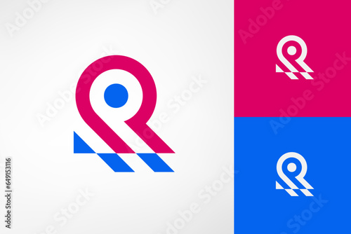 R or P Abstract Bird head Robotic logo. The stripes that represent the data. Suitable for environmental, financial, computer, internet companies.