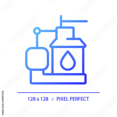 2D pixel perfect gradient sump pump icon, isolated vector, blue thin line illustration representing plumbing.