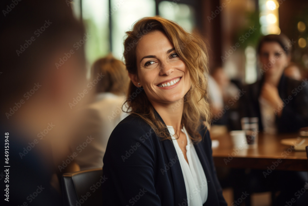 Business woman talking to her colleagues during a meeting in a boardroom Business woman talking to her colleagues during a meeting in a boardroom