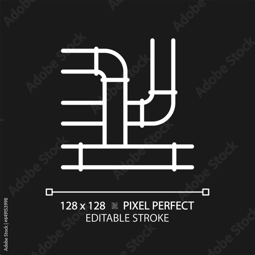 2D pixel perfect editable white pipeline icon, isolated vector, thin line illustration representing plumbing.