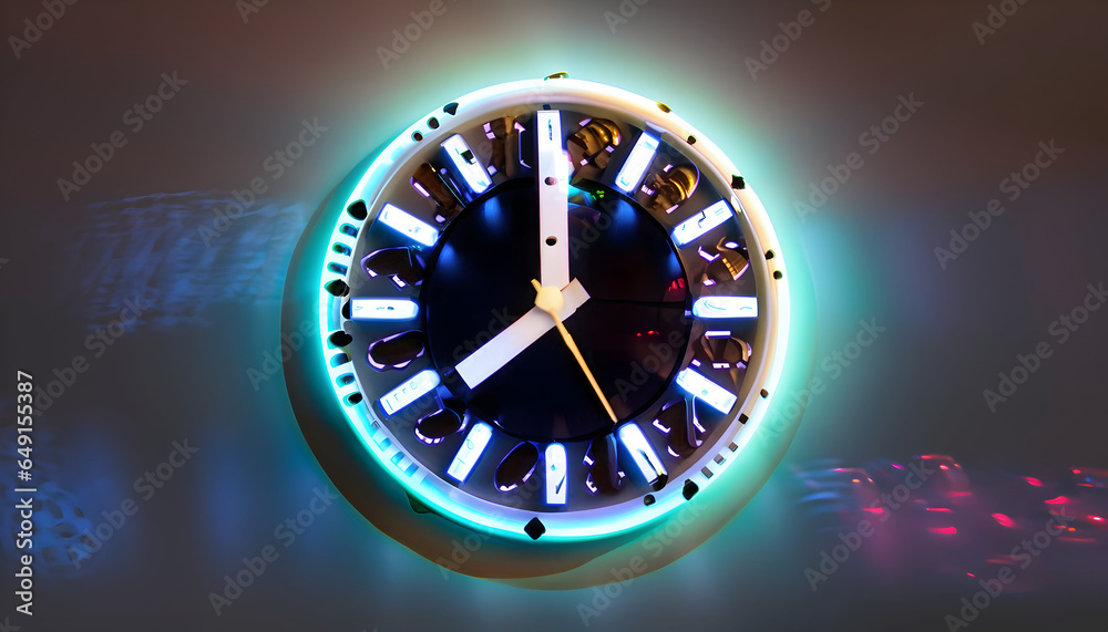 clock on the wall made of disco lights 
