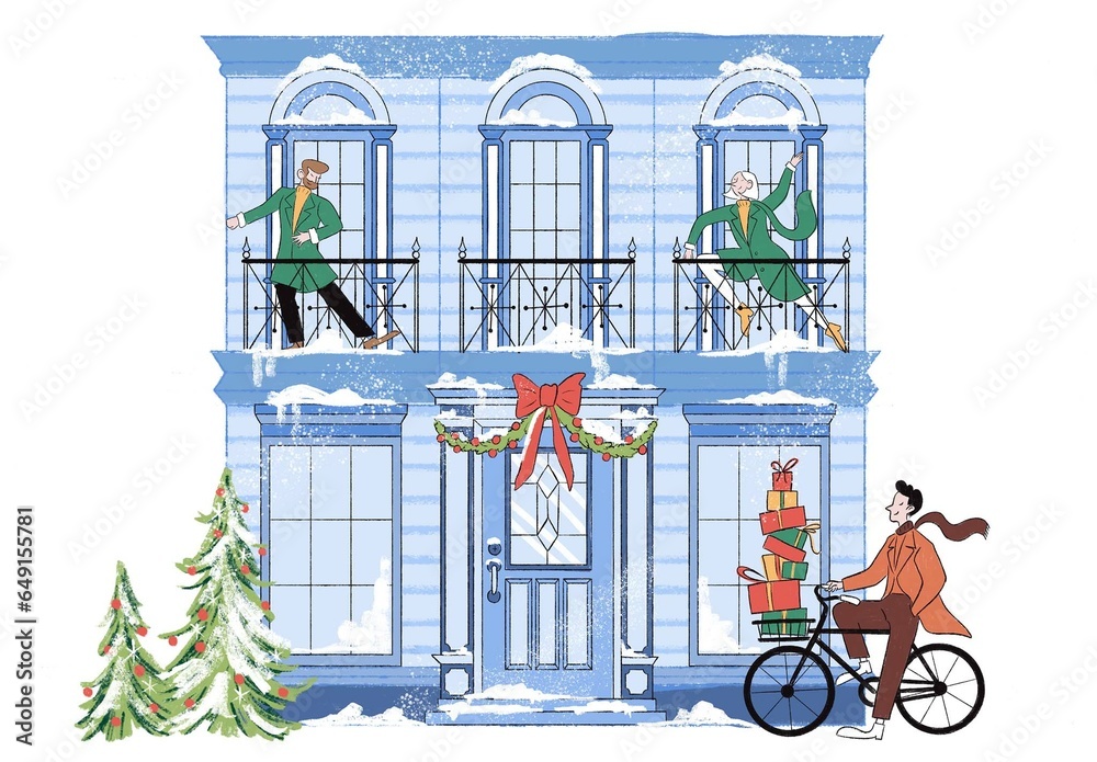 Christmas Scene Illustration Festive Xmas Activities Stock Template ...