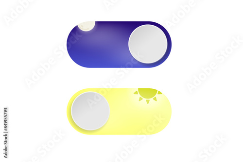 Night and Day Switch Button Concept. Daylight or evening clear sky.  Dark or Light Mode with sun and moon. Day and Night indicator button switch theme. AM or PM. Vector Illustration.