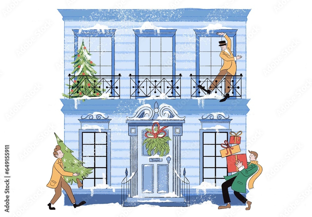 Christmas Scene Illustration Festive Xmas Activities Stock Template ...