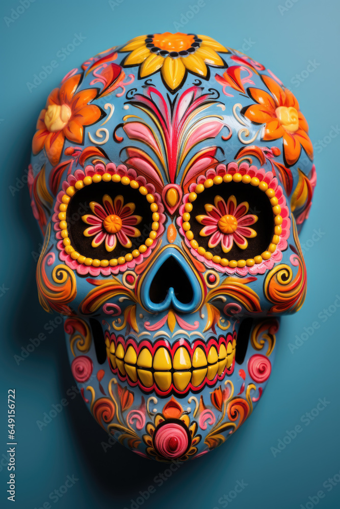 Detailed skull face paint for Day of the Dead celebrations isolated on a gradient background Detailed skull face paint for Day of the Dead celebrations isolated on a gradient background