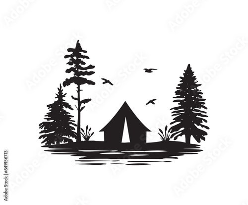 camping in the forest vector silhouette