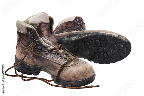 A pair of old well worn hicking boots