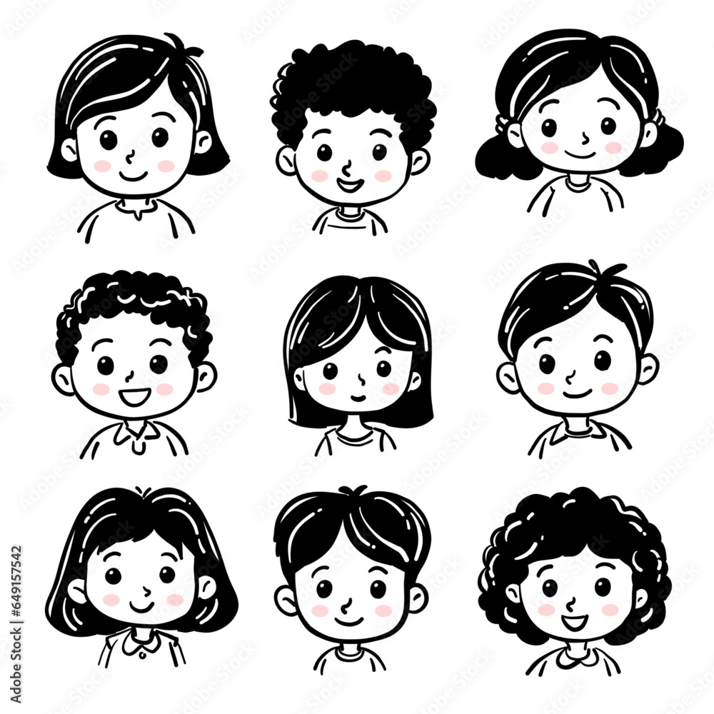 Cartoon children avatars set. Cute faces of boys and girls Cartoon children avatars set. Cute faces of boys and girls