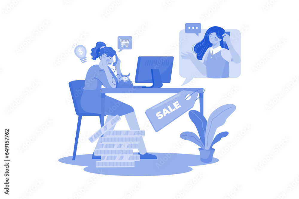 A salesperson makes a cold call to a potential customer. A salesperson makes a cold call to a potential customer.