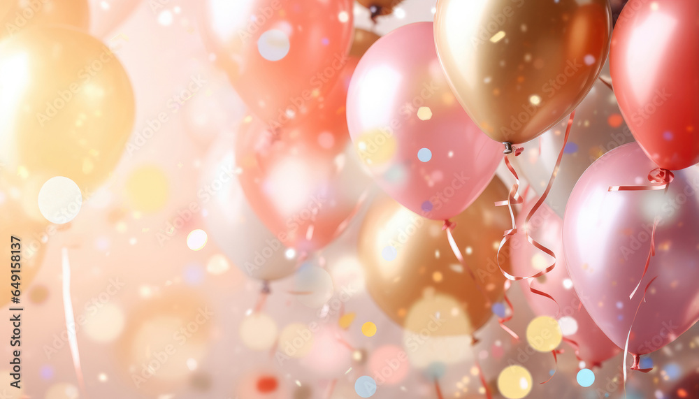 Beautiful Festive Background with Gold and Pink Balloons