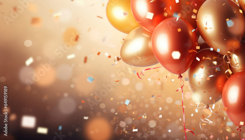 Beautiful Festive Background with Gold and Red Balloons