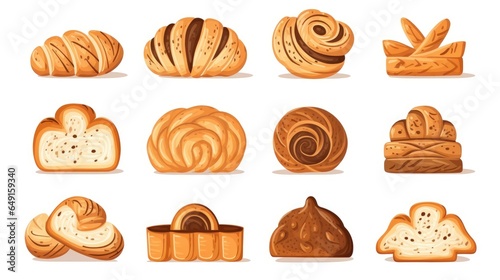 set of breads isolated white background