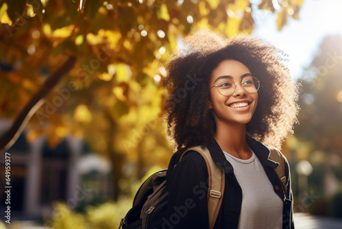 Black woman, student and portrait smile for university, education or scholarship in the outdoors, Happy academic African American female smiling with vision for success, ambition or career at campus