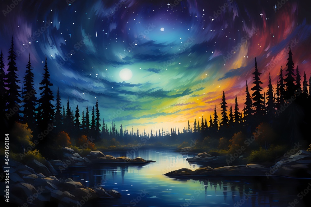 Impressionist Painting of the Northern Lights